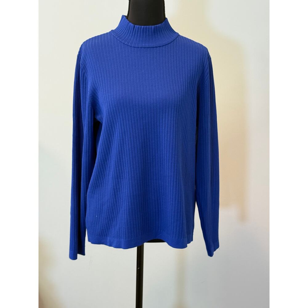 Appleseed Blue High Neck Silk Blend Ribbed Pullover Sweater